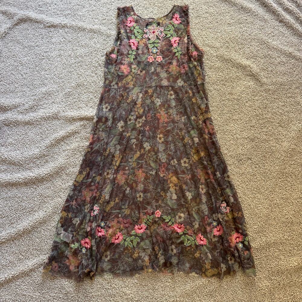 Johnny Was Biya Floral Embroidered Mesh Midi Dress Size Small - Picture 7 of 11